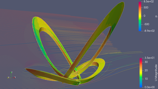 A CFD image of a sculpture model