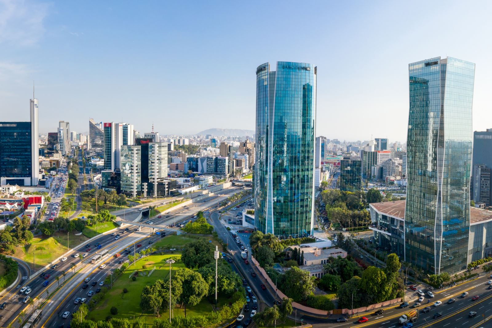 Image of Lima, Peru, and views of the roads and high rise buildings